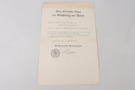 Baden - Military Karl-Friedrich Merit Order Silver Medal certificate