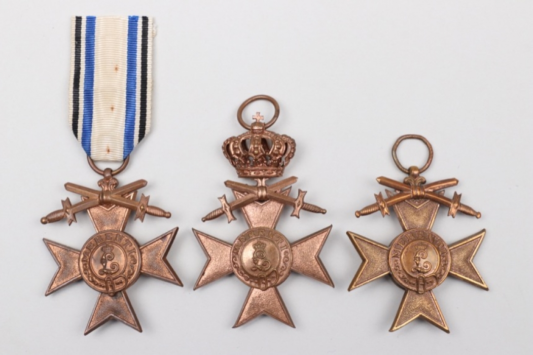 3 + Bavarian Military Merit Crosses 3rd Class with swords