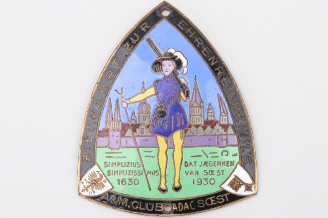 1930 ADAC Soest "Zielfahrt" enamel commemorative plaque