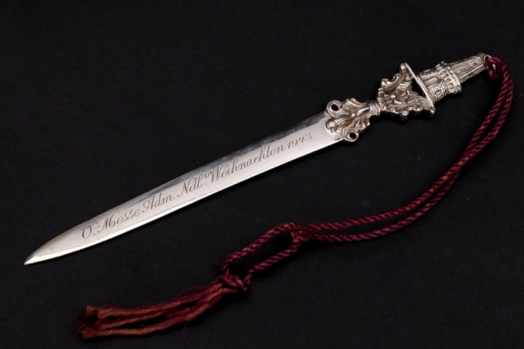 1943 impressive silver letter opener - engraved