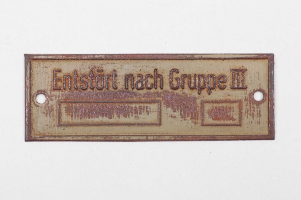 Wehrmacht "Entstört nach Gruppe III" tag for Zündapp KS 750 & BMW R 75