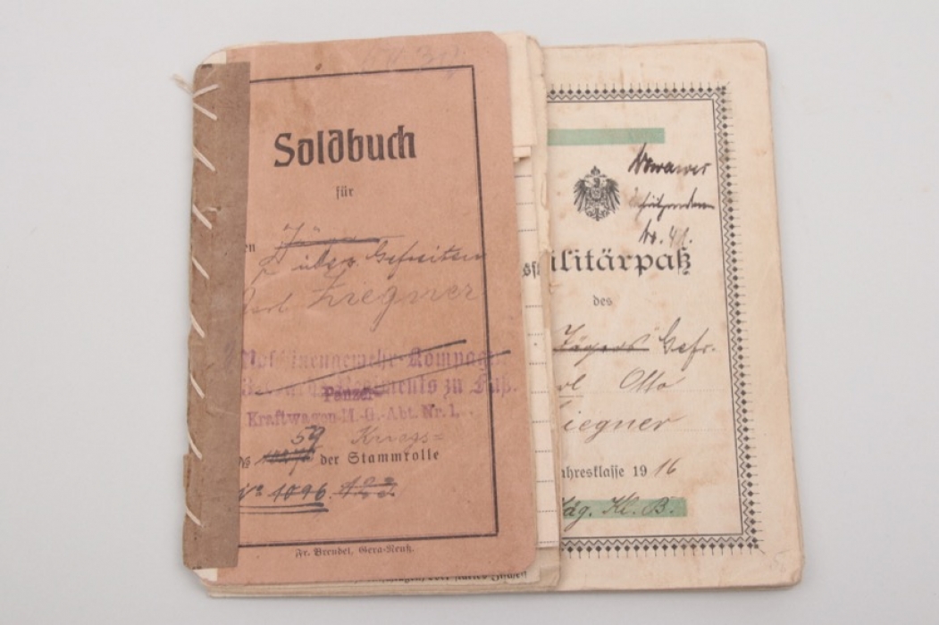 WW1 Panzer-Kraftw. M.G. Abtlg. 1 paybook grouping Gefr. Ziegner