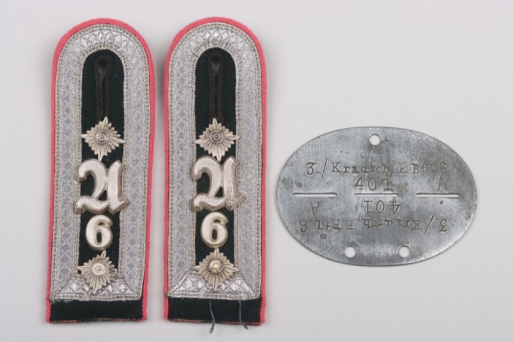 Pz.-Aufklär.-Abt. 6 shoulder boards and military ID tag - Oberfeldwebel