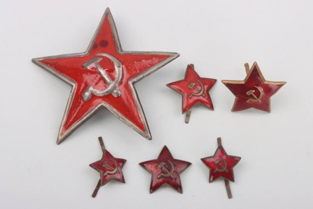 Soviet Russian lot of 6 Red Stars (cap badges)