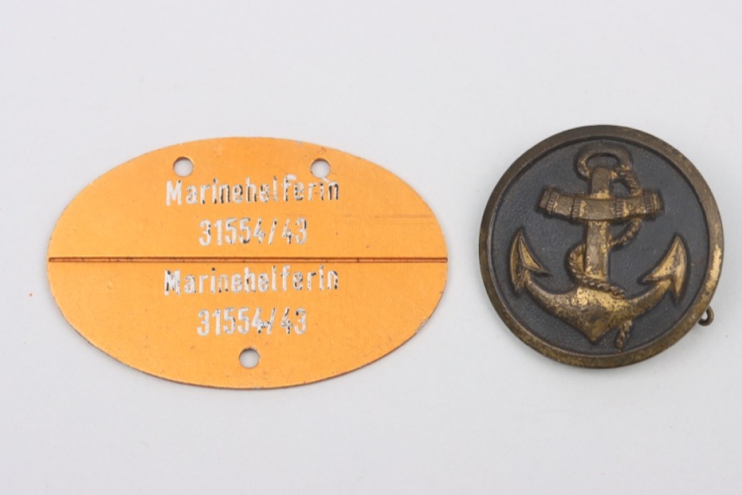 Service brooch for a female naval helper + military ID tag