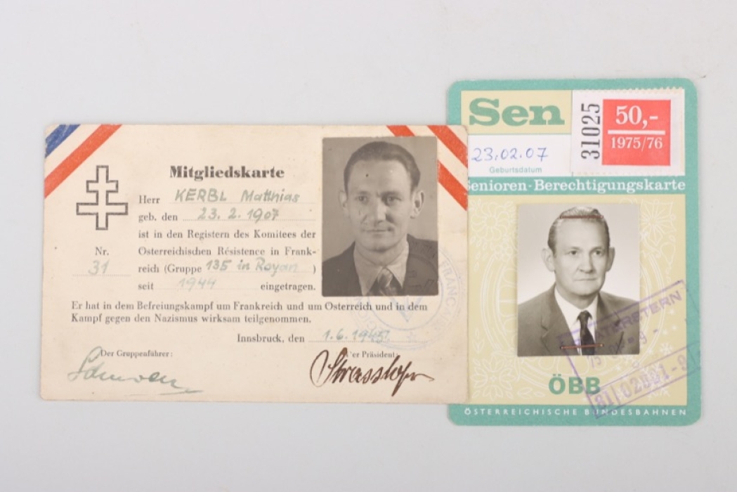 Membership ID card of an Austrian/French resistance fighter