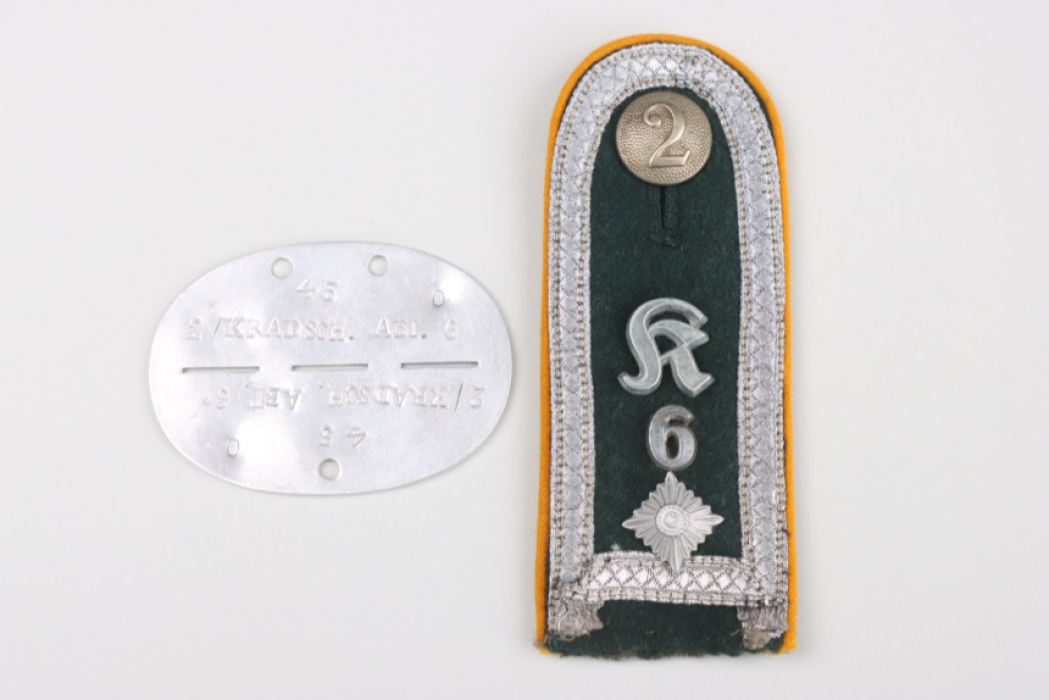 Kradschützen-Abt. 6 shoulder board for a Feldwebel + ID tag