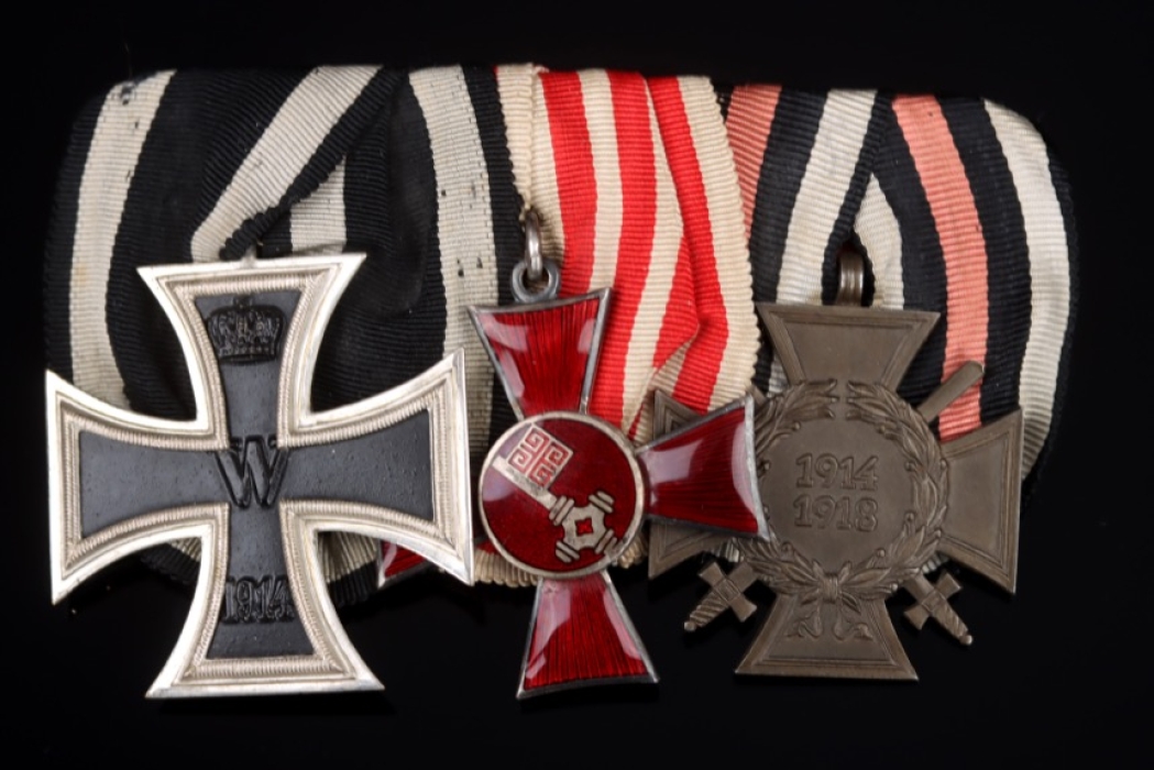 Medal bar with 3 awards, Iron cross 2. class, hanseatic cross Bremen