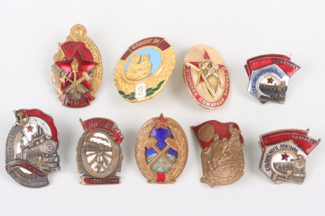 Lot of 9 Soviet Russian badges