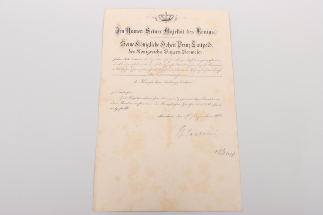 Bavaria - Order of Ludwig, medal of honor certificate