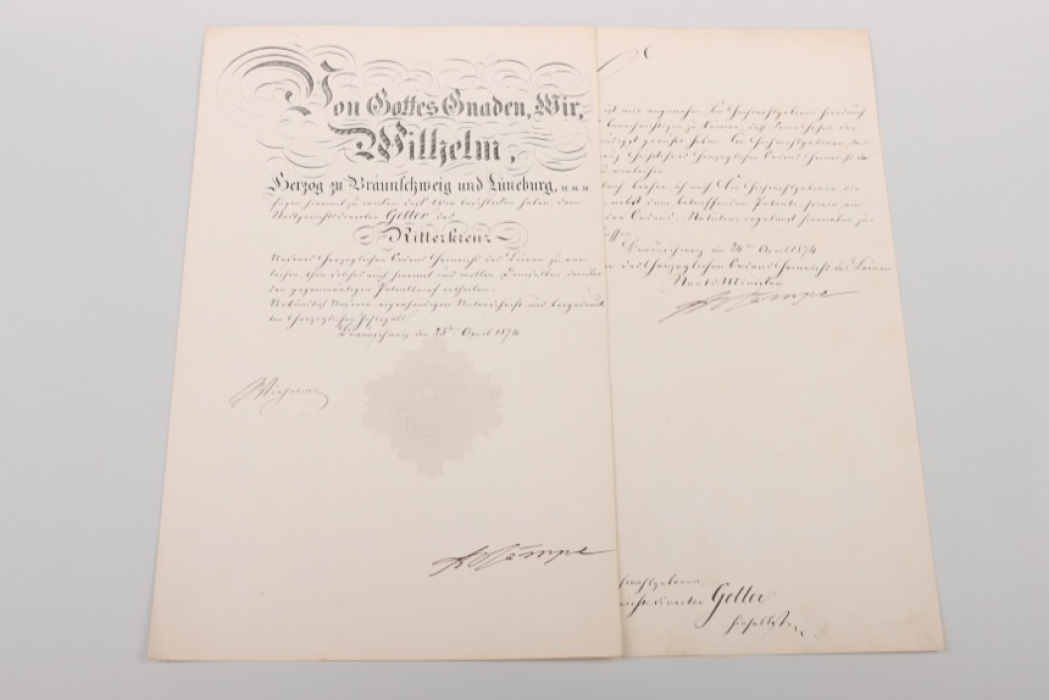 Braunschweig - Ritterkreuz zum Orden Heinrich des Löwen certificate