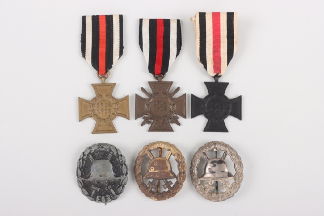 Lot of Hindenburg Crosses and WWI Wound Badges