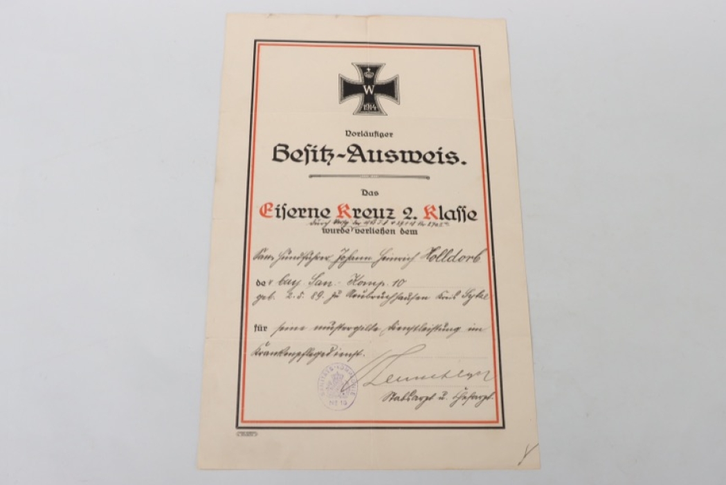 Bavaria - Sanitätskompanie 10 - Iron Cross 2nd Class certificate