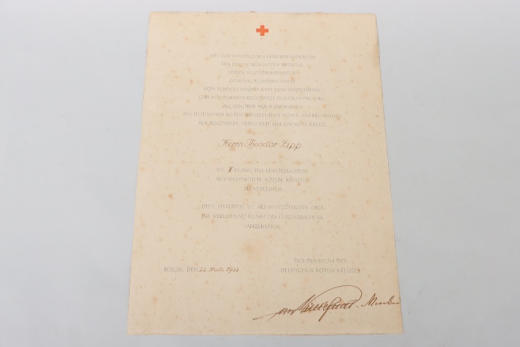 Red Cross Honor Badge 2nd Class certificate