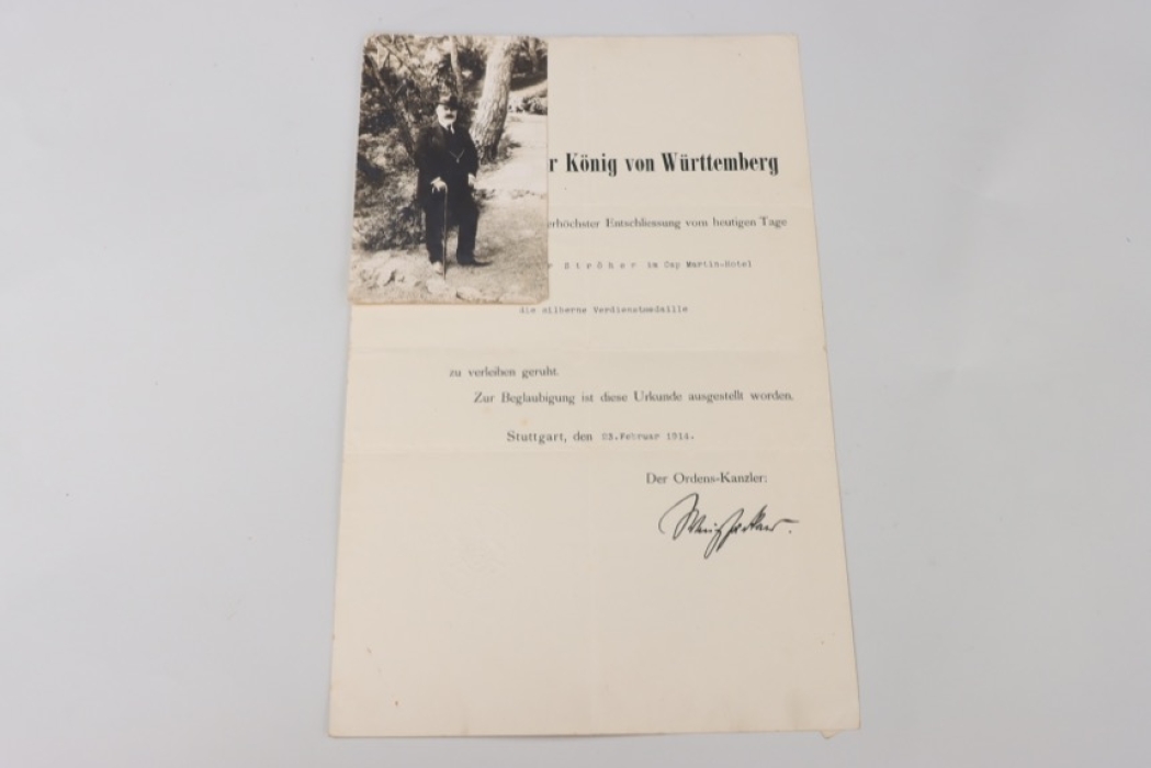 Württemberg - certificate for the civil merit medal in silver + photo