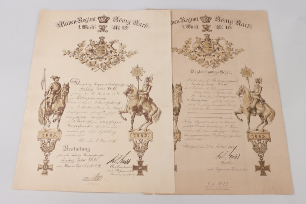 WÜRTTEMBERG - Ulanen Regiment "König Karl" (1.Württb.) No.19 - document grouping