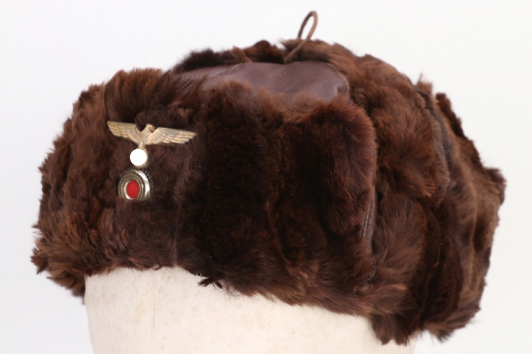 Kriegsmarine leather winter fur cap - BAK 1943