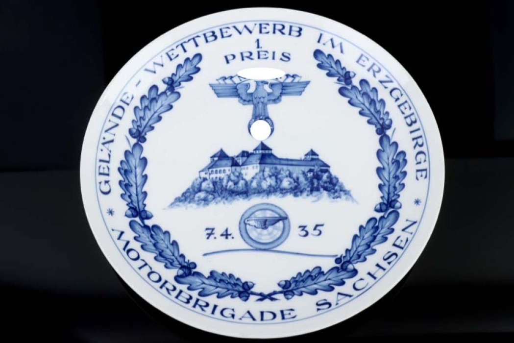 NSKK "Gelände-Wettbewerb im Erzgebirge - Motorbrigade Sachsen" porcelain plate - Meissen