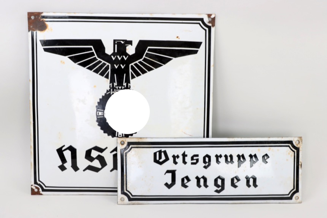 Enamel sign "NSDAP", and 1935  "Ortsgruppe Jengen"