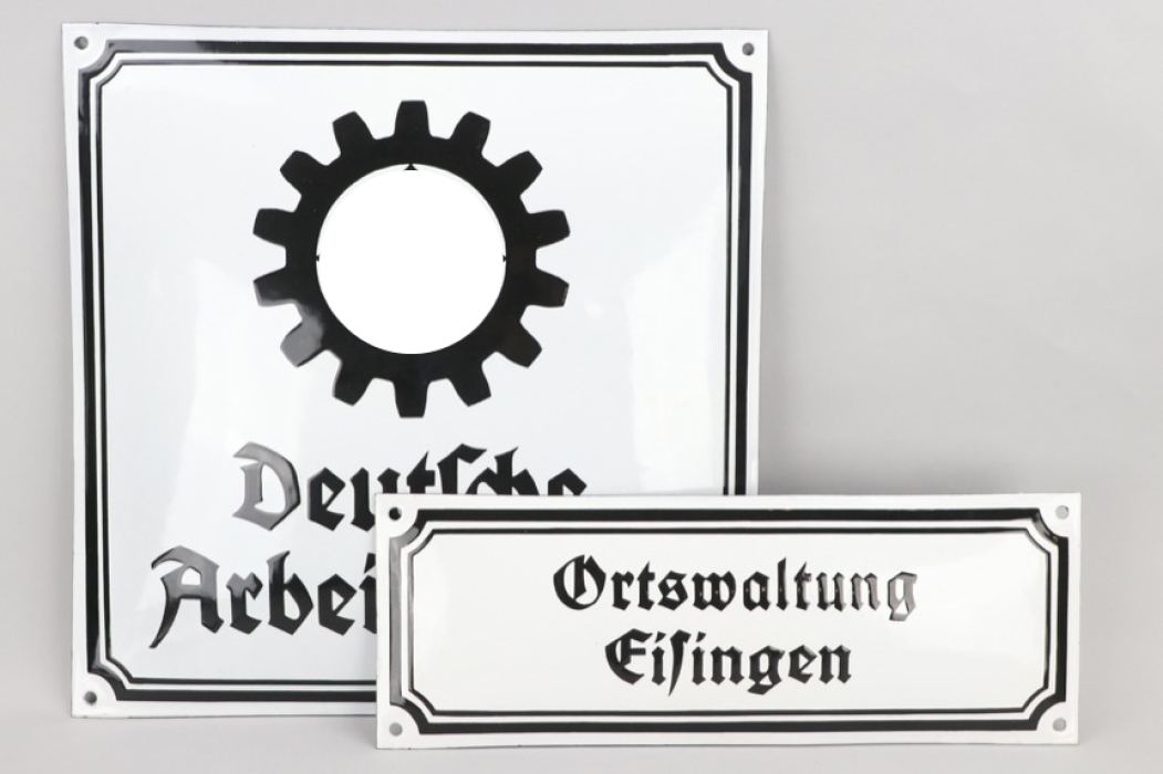 "Ortswaltung Eisingen" & "Deutsche Arbeitsfront" enamel signs